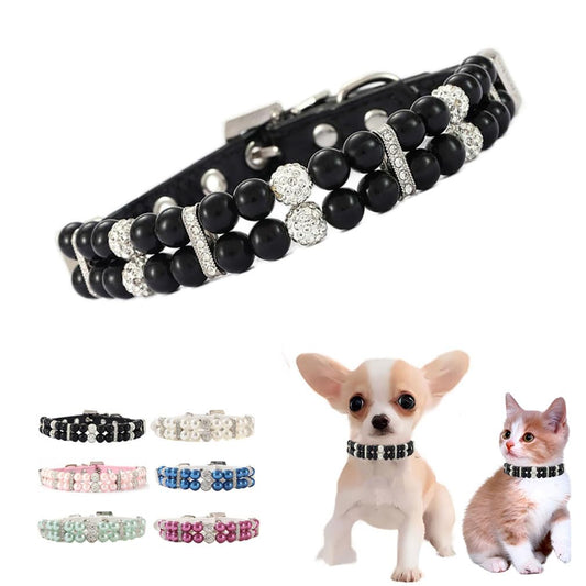 Glamorous Pearl & Crystal Dog Collar