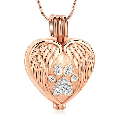 Paw Print Heart Urn Necklace for Pet Ashes
